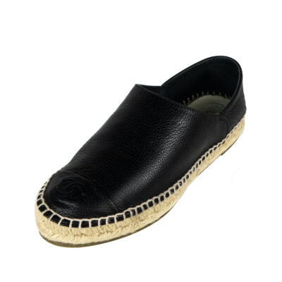 Chanel Black Leather Cap Toe Espadrilles Size US 6 | EU 36