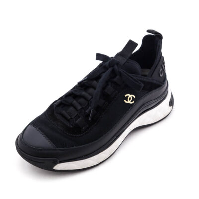 Chanel Black Leather & Suede CC Low Top Sneakers Size US 8 | EU 38