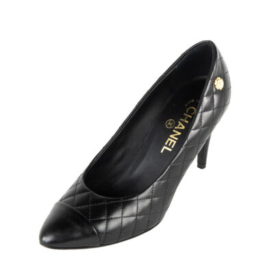 Chanel Black Quilted Camellia Cap Toe Pumps Size US 9 | EU 39