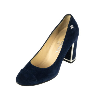 Chanel Blue Suede Block Heel Pumps Size US 7 | EU 37