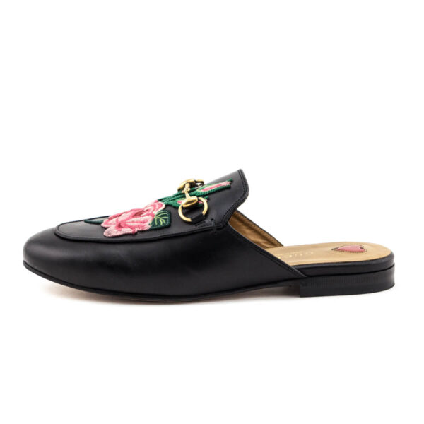 Gucci Black Leather Embroidered Princetown Mules Size US 6 | EU 36