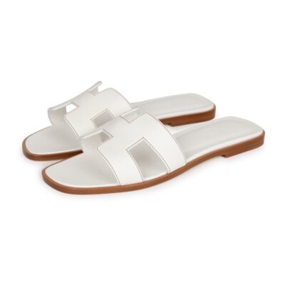 Hermes Oran Sandals White Box Calfskin 37 EU