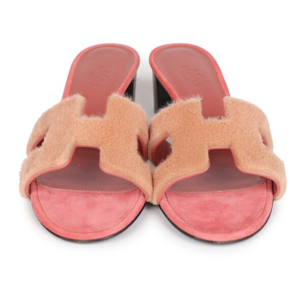 Hermes Oasis Sandals Rouge Blush Fur 38.5