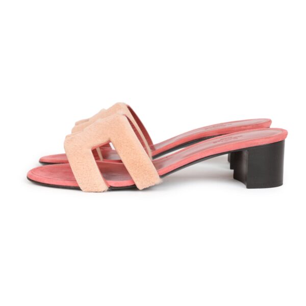 Hermes Oasis Sandals Rouge Blush Fur 38.5