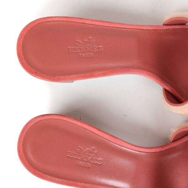 Hermes Oasis Sandals Rouge Blush Fur 38.5