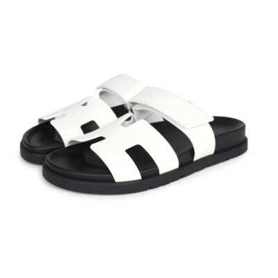 Hermes Chypre Techno Sandals White Calfskin Palladium Hardware 36.5 EU