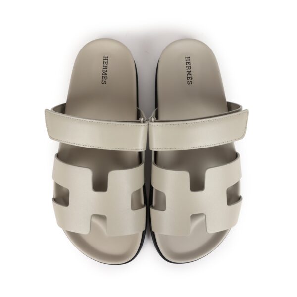 Hermes Chypre Techno Sandals Beige Esquisse Calfskin Palladium Hardware 40 EU