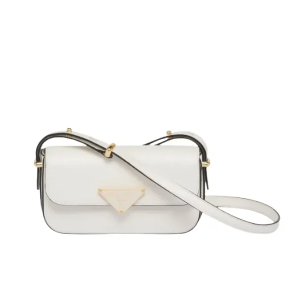 Prada Flap Shoulder Bag In Soft Calfskin Metal Triangle Logo